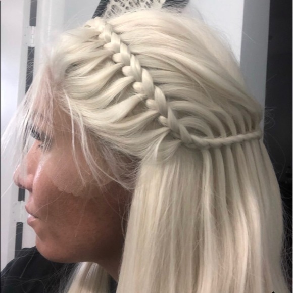 Hand Tied Braided Long Straight Platinum Blonde - Picture 2 of 2